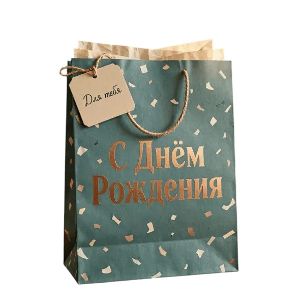 Бумажные подарочные пакеты с надписями 120х370х120 мм
