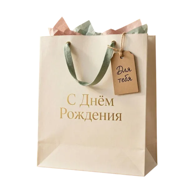 Подарочные пакеты с надписями 120х370х120 мм